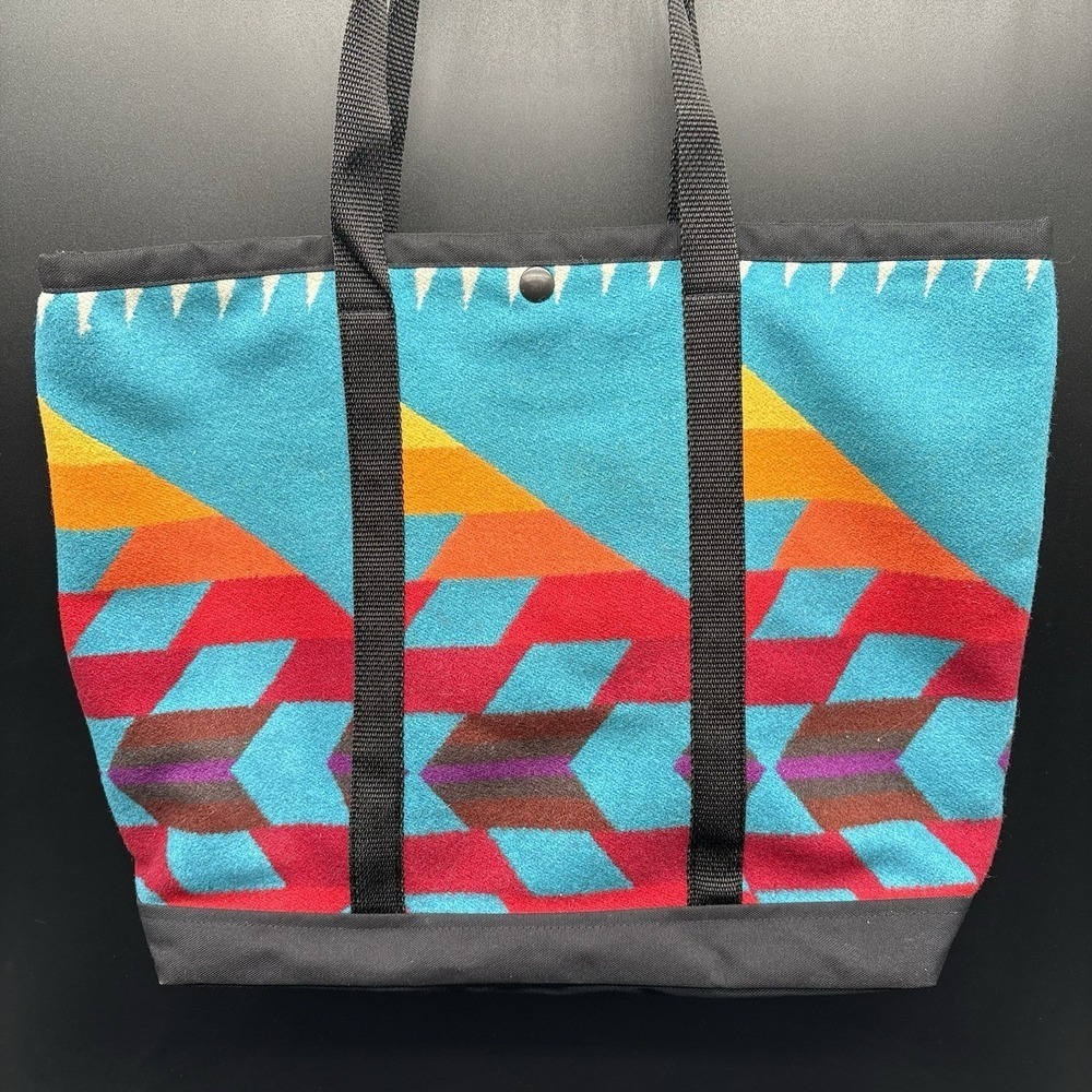 Justin Kraff Southwestern Wool Tote Bag Turquoise Red Aztec Pattern Made USA - Picture 9 of 14